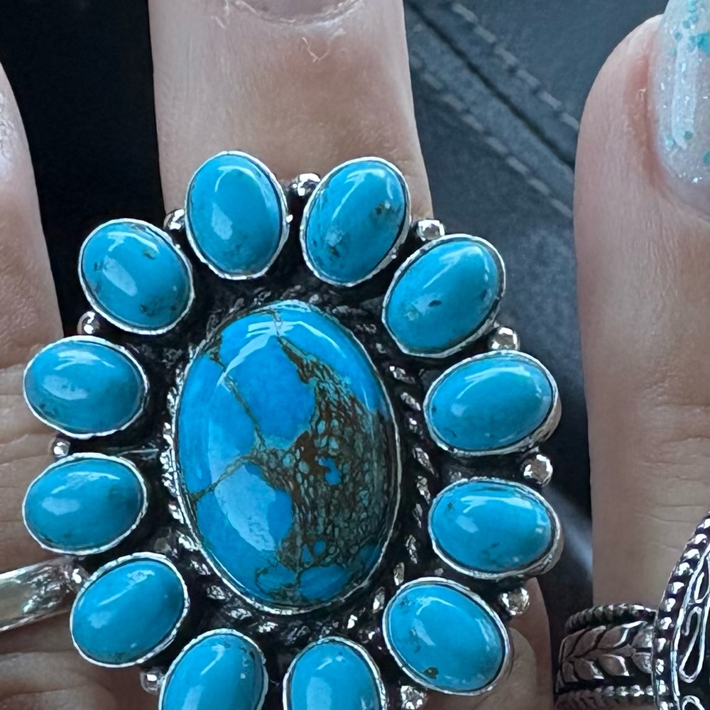 Turquoise Silver Statement Ring Size 9.5 - image 1